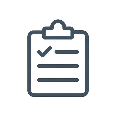 Einfaches Symbol einer Zwischenablage mit einem Häkchen und horizontalen Linien, die eine Checkliste oder Aufgabenliste darstellen.