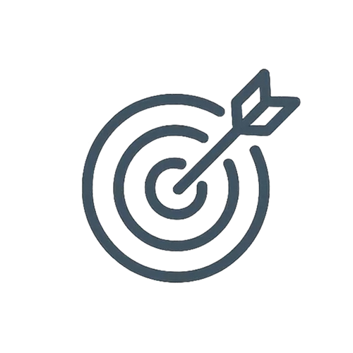 Ein einfaches Symbol eines Pfeils, der die Mitte eines Ziels mit konzentrischen Kreisen trifft.